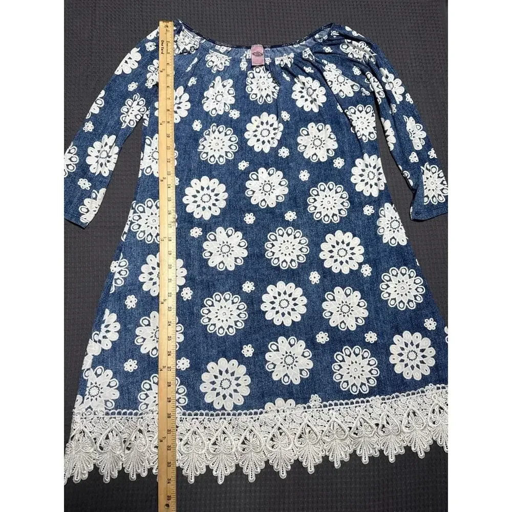 Pink Coconut Blue Floral Lace Hem Dress - Picture 5 of 8